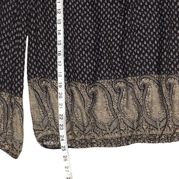 Lucky Brand Navy & Ivory Geometric Print Tie Sleeve Bohemian Blouse - Sz XS - Picture 15 of 16